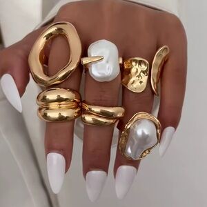 High-Shine Gold Ring Set | Contemporary Minimalist Statement Pieces